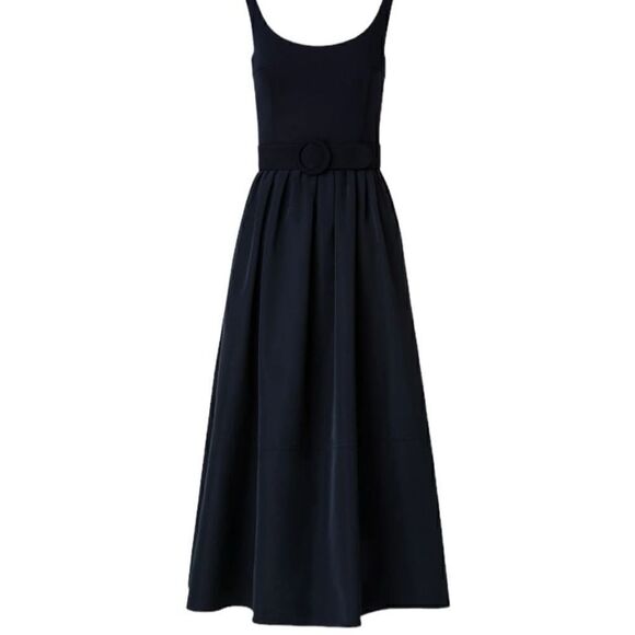 Akris Punto Black Mix Media Midi Dress with D-Ring Belt Size 14 - Picture 4 of 13